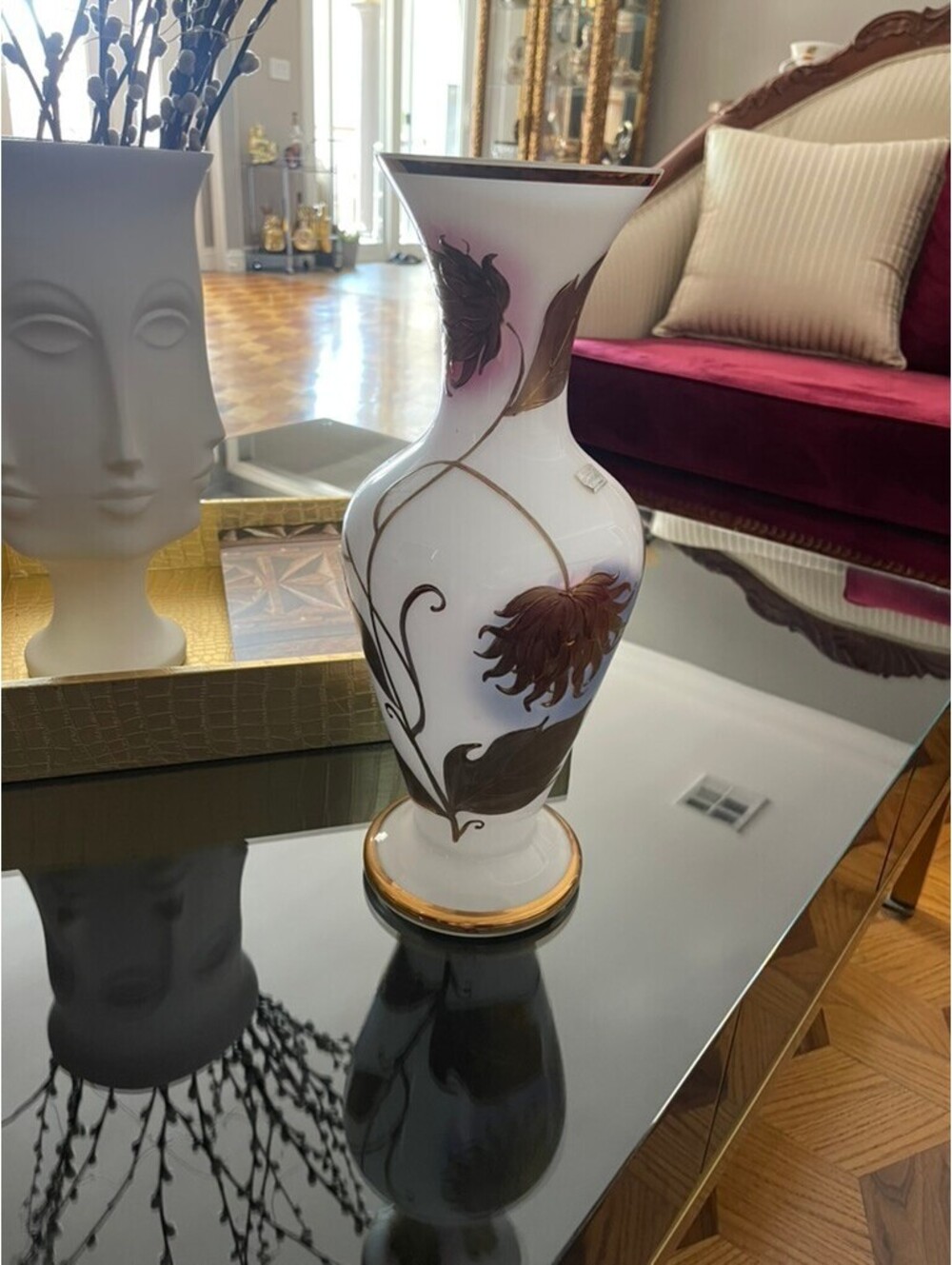 Bohemian Glass Vase with Gold Leaf Design